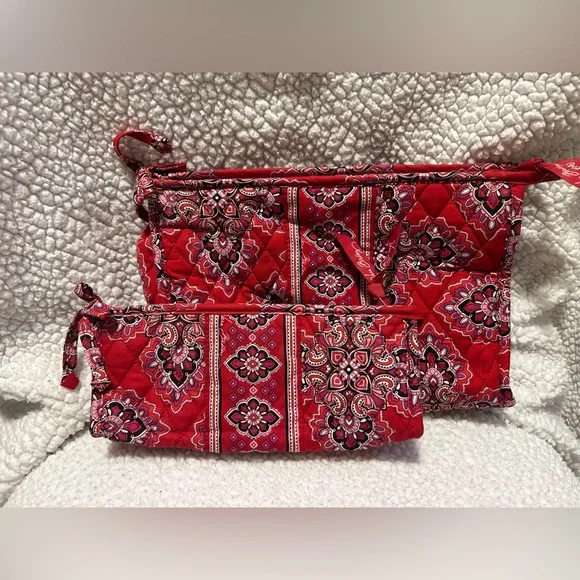 Vera Bradley Cosmetic and Brush Bag Set- Frankley Scarlet - Picture 1 of 2